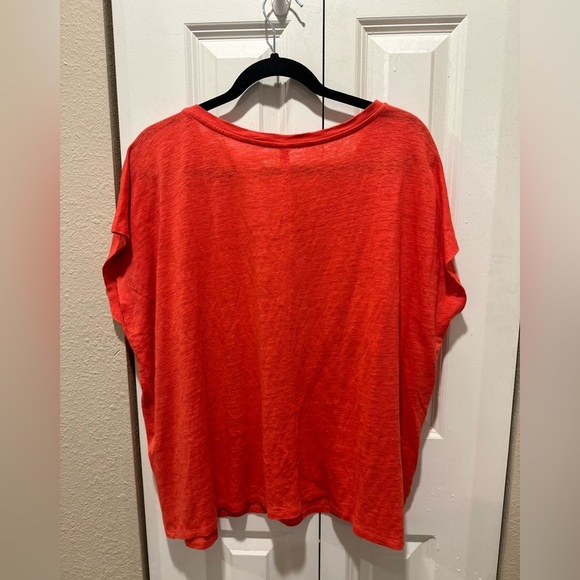 Eileen Fisher Organic Linen Jersey V-neck Tee in Red Boxy Fit Basic Length,Large - Picture 6 of 15
